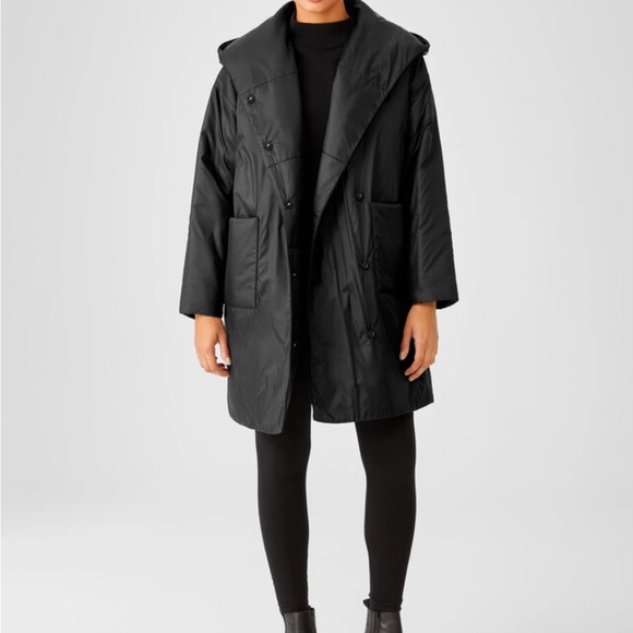 Eileen Fisher Jackets & Blazers - Eileen Fisher Eggshell Recycled Nylon Hooded Long Coat XL